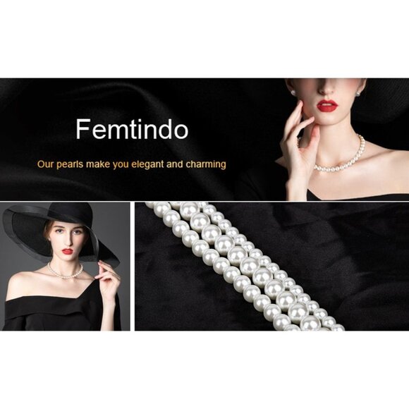 Glass Pearl Necklace & Earring Set 10mm Collar Faux Pearl Jewelry Set - Picture 6 of 6